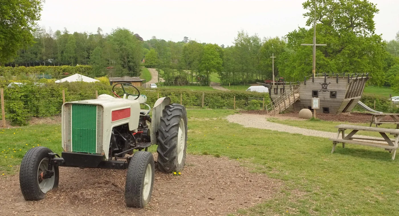 The play area and tractor at Priory Farm, South Nutfield, where the pumpkin field tractor rides start